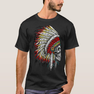 T-shirt Native American Indian Chief Skull Motorcycle Head