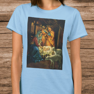 T-shirt Nativité de Noël Vintage, Baby Jesus in Manger