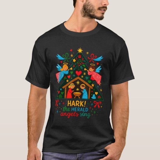 T-shirt Nativity Hark The Herald Angels Sing Cute Christma (Devant)