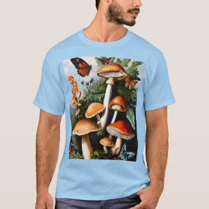 T-shirt Nature enchantée : Champignons Vintages et papillo