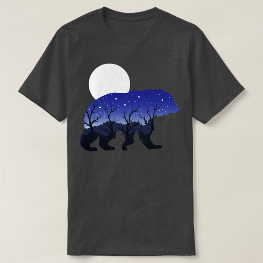 T-shirt Nature Forêt Animaux Lune Nuit Ours Brown (Design devant)