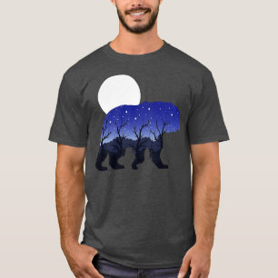 T-shirt Nature Forêt Animaux Lune Nuit Ours Brown