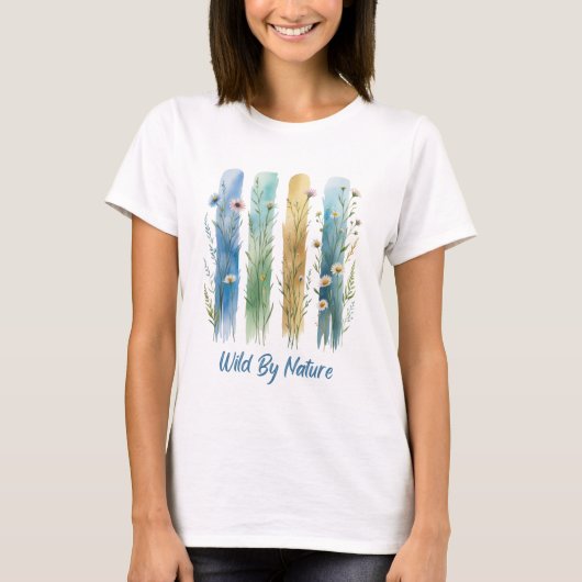 T-shirt Nature sauvage fleur sauvage, Pinceau bleu vert (Devant)