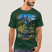 T-shirt Nature Scene Mountains Waterfalls Trees Lake Pond (Devant)