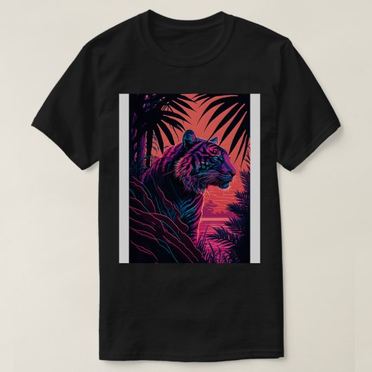 T-shirt Nature Tiger Rétrowave Synthwave Animal Abstrait A (Design devant)