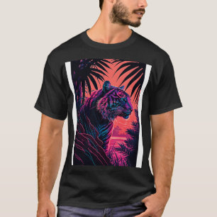 T-shirt Nature Tiger Rétrowave Synthwave Animal Abstrait A