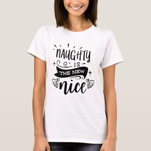 T-shirt NAUGHTIS THE NEW NICE Holiday Script Modern (Devant)