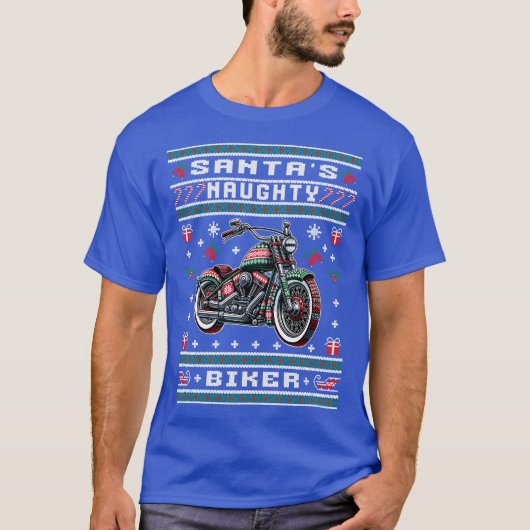 T-shirt Naughty Biker Ugly Christmas Sweater (Devant)
