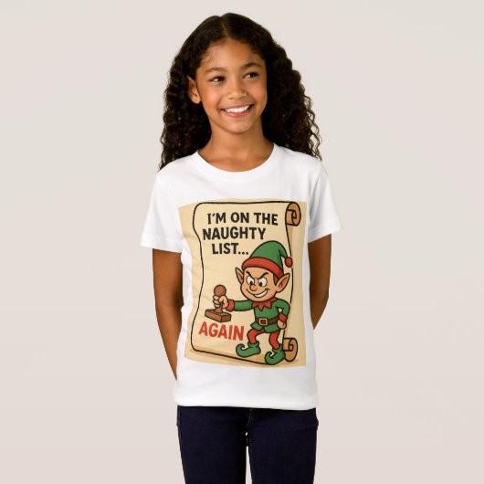 T-Shirt “Naughty List… Again! – Mischief Elf Edition” (Devant entier)