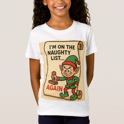 T-Shirt “Naughty List… Again! – Mischief Elf Edition” (Devant)