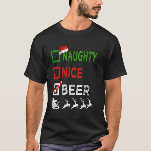 T-shirt Naughty Nice Bière Pajamas de Noël Drôle Père Noël (Devant)