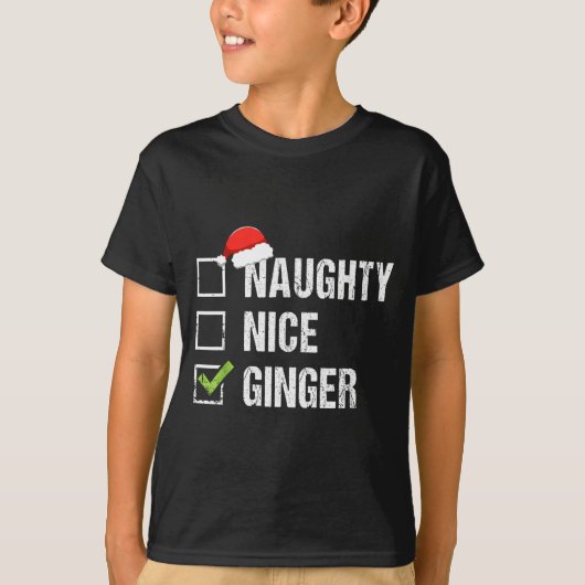 T-shirt Naughty Nice Ginger Redhead Santa Hat Irish Christ (Devant)