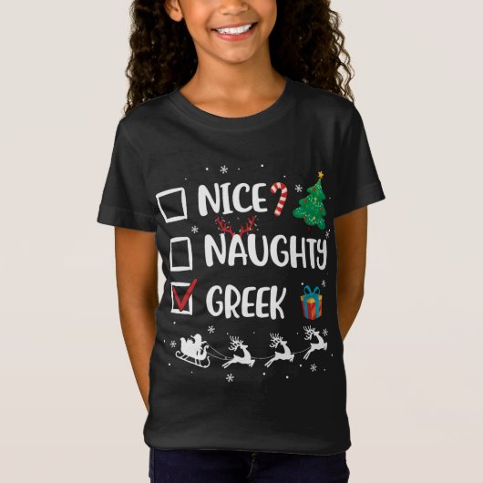 T-Shirt Naughty Nice Grec Noël Drôle Noël Noël (Devant)