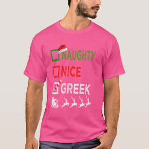 T-shirt Naughty Nice Grec Pajamas de Noël Funny Père Noël