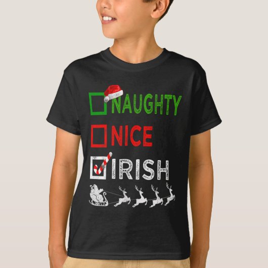 T-shirt Naughty Nice Irlandais Pajamas de Noël Funny Père  (Devant)