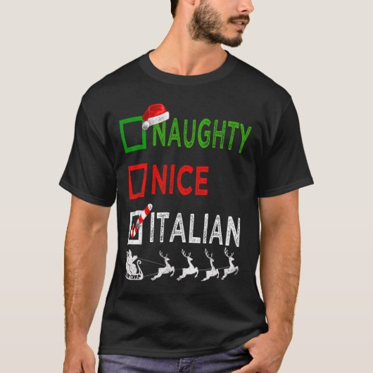 T-shirt Naughty Nice Pyjamas de Noël italien Funny Père No (Devant)