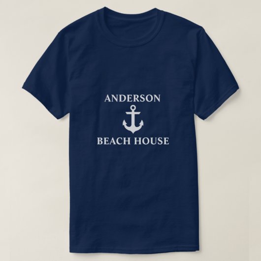 T-shirt Nautical Beach House Nom de famille Ancre Bleu (Design devant)