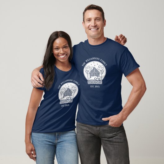 T-shirt Nautical Blue Beach House White Nom de famille Anc (Unisexe)