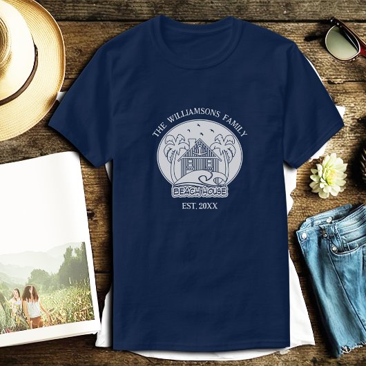 T-shirt Nautical Blue Beach House White Nom de famille Anc