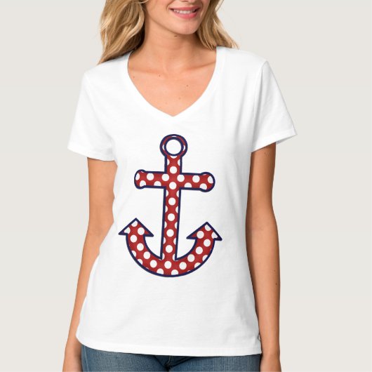 T-shirt nautique d'Ancre de point de polka (Devant)