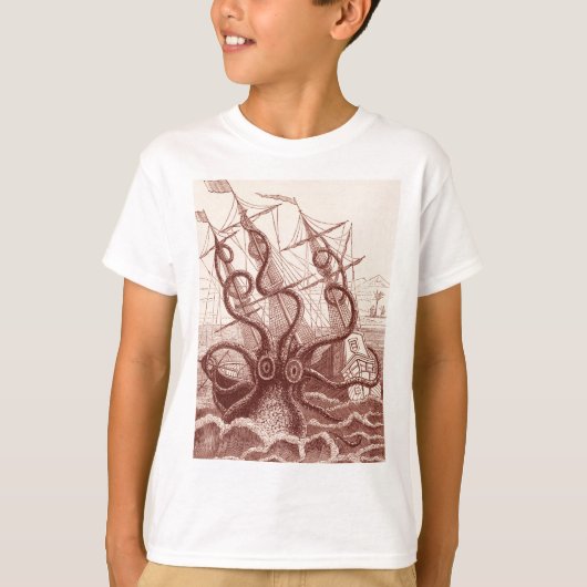 T-shirt navire contre pieuvre (Devant)