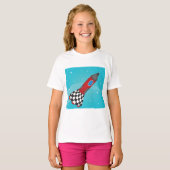 T-shirt Navire Fusée Rouge Rétro dans l'Espace Galactique (Devant entier)