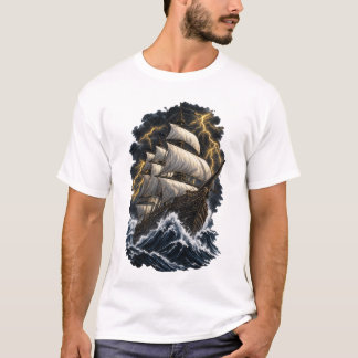 T-shirt Navire galion épique dans une tempête nautique vin