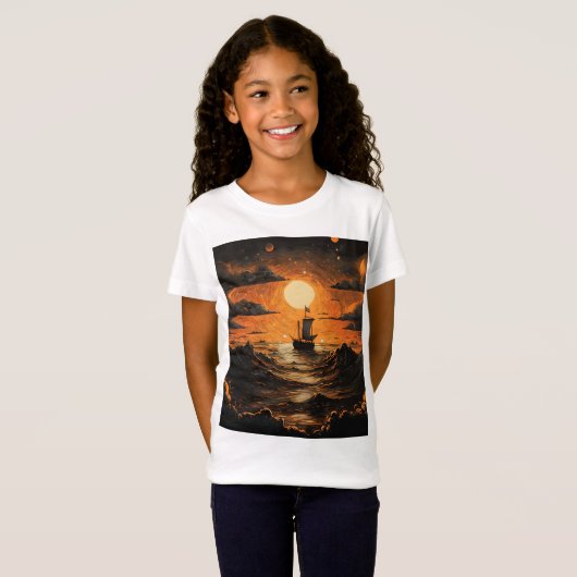 T-Shirt Navire naviguant la nuit (Devant entier)