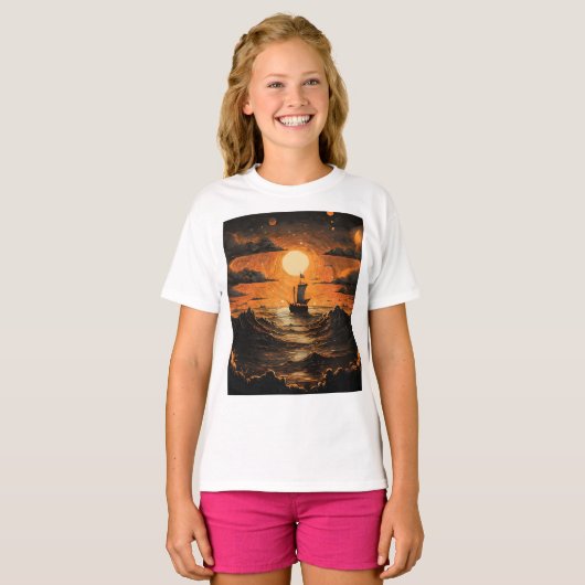 T-shirt Navire naviguant la nuit (Devant entier)