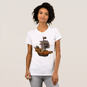 T-shirt Navire Pirate avec Drapeau à Crâne (Devant entier)