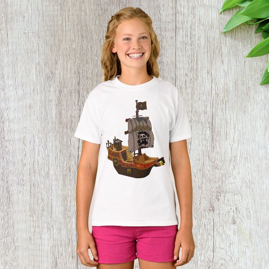 T-shirt Navire Pirate avec Drapeau à Crâne