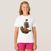 T-shirt Navire Pirate avec Drapeau à Crâne (Devant entier)