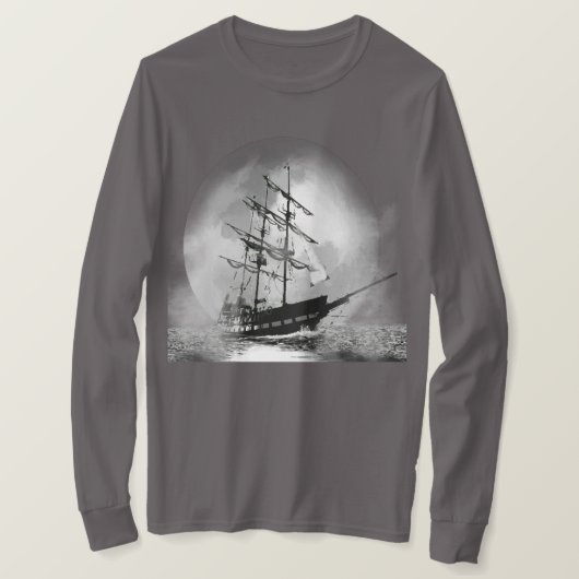 T-shirt Navire pirate naviguant hors de la lune de brouill (Design devant)