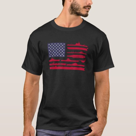 T-shirt Navires navals et drapeaux américains (Devant)