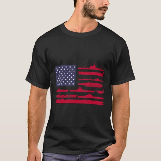 T-shirt Navires navals et drapeaux américains - Militaire (Devant)
