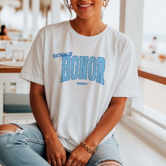 T-shirt Navy + Blue Faux Glitter Varsity MATRON OF HONOR