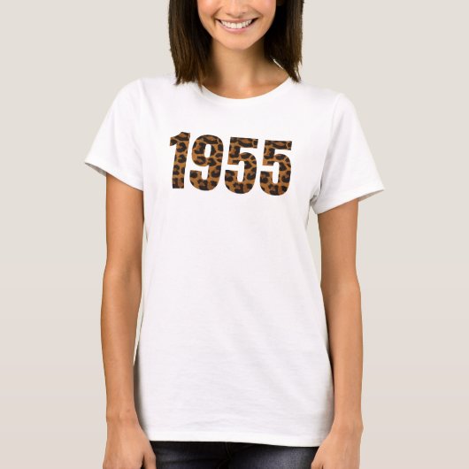 T-shirt Né 1955 Anniversaire Empreinte de léopard de fête (Devant)