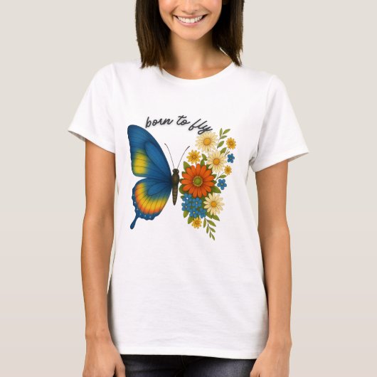 T-shirt Né à Fleur de Papillon de Voler - Inspiration colo (Devant)