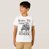 T-shirt Né À La Ferme Obligé D'Aller À L'École Tracteurs (Devant entier)