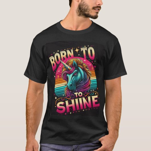T-shirt Né à Shine - Design Unicorne radiant (Devant)