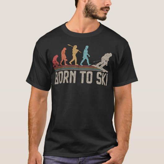 T-shirt Né à Ski Skier Evolution of Man Funny Apres-Ski (Devant)