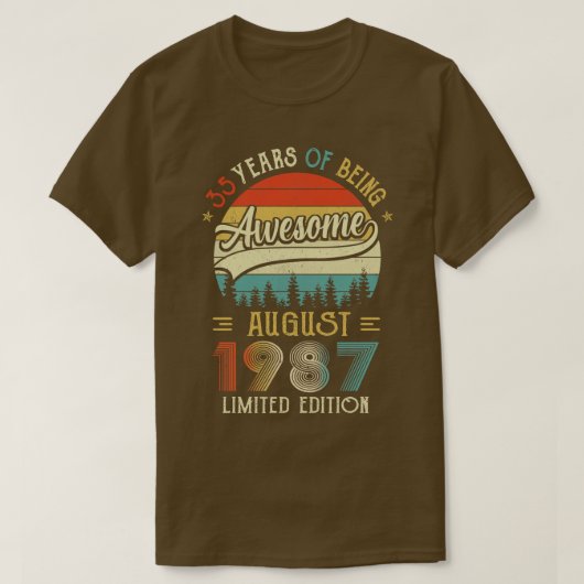 T-shirt Né Août 1987 35ème Anniversaire Fabriqué En 1987 3 (Design devant)