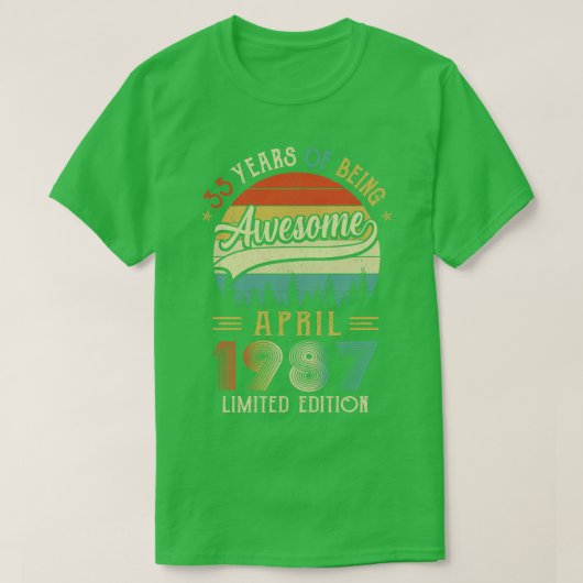 T-shirt Né Avril 1987 35ème Anniversaire Fabriqué En 1987  (Design devant)