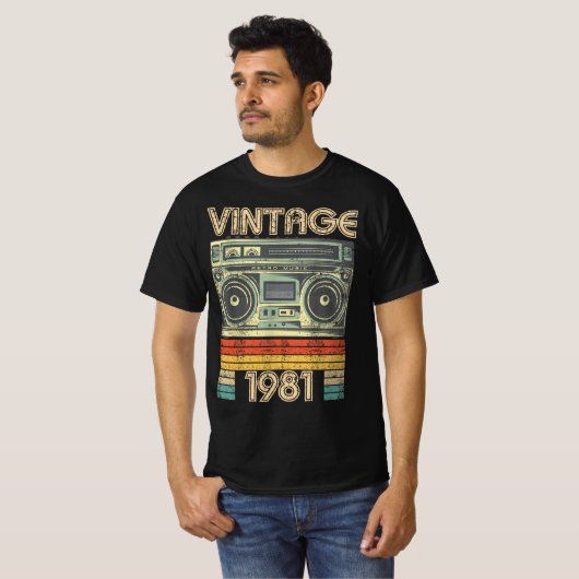 T-shirt Né En 1981 Radio Retro, 1981 Cadeau D'Anniversaire (Devant entier)