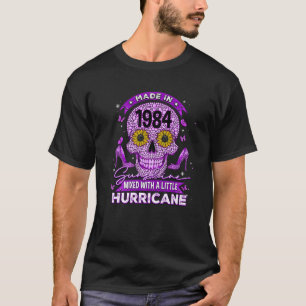 T-shirt Né En 1984 Sunshine Mélangé Avec L'Ouragan Birthda