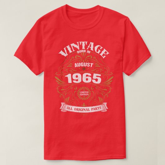T-shirt Né en août 1965 Anniversaire (Design devant)