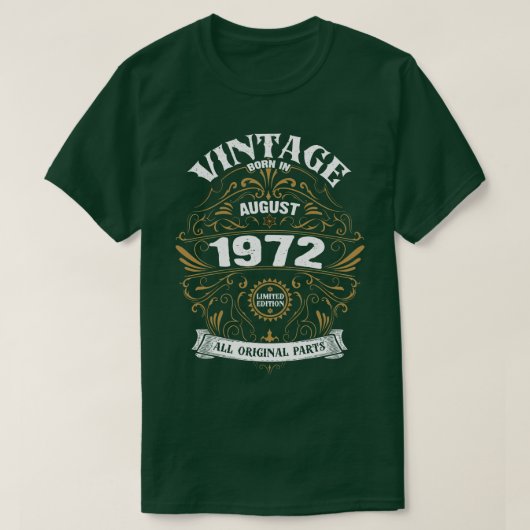 T-shirt Né en août 1972 Anniversaire (Design devant)