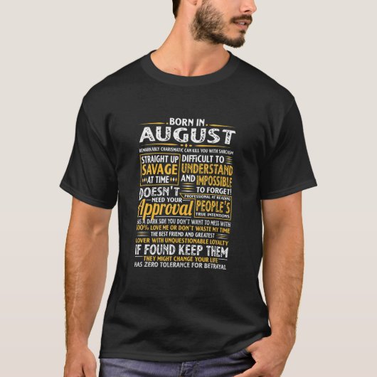 T-shirt Né En Août Leo Zodiac Virgo Anniversaire Mois Fun (Devant)
