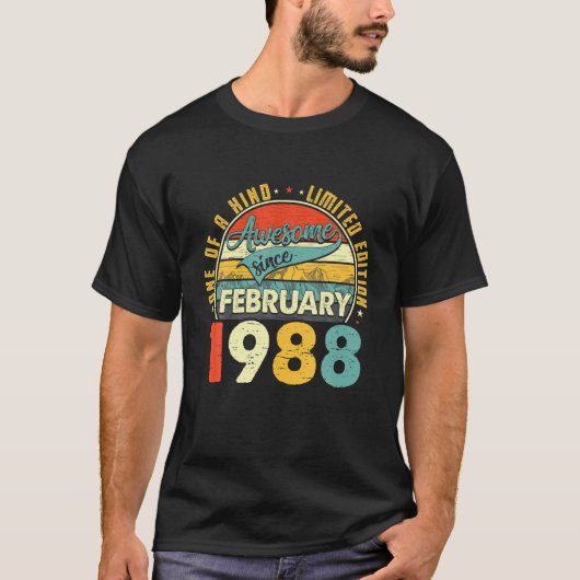 T-shirt Né En Février 1988 34E Anniversaire Cadeau Retro 3 (Devant)