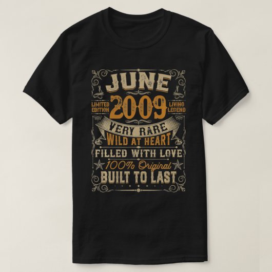 T-shirt Né En Juin 2009 12e Anniversaire Cadeau Retro 12 A (Design devant)